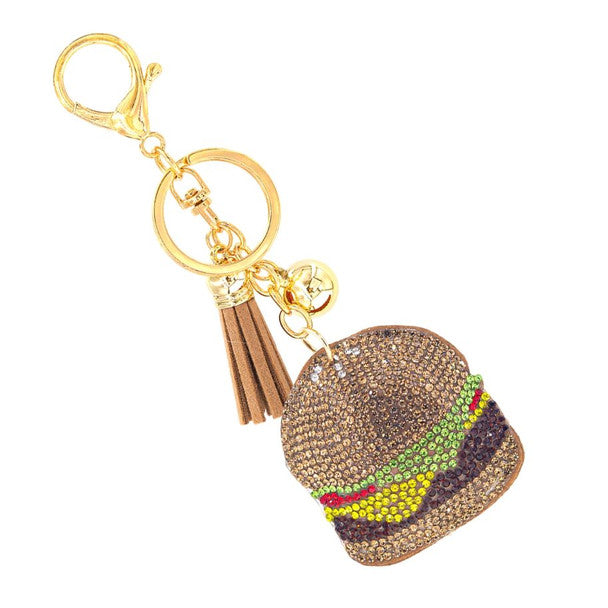 Nollia Bling Crystal Cheeseburger Charm – Sparkly Food Keychain Accessory