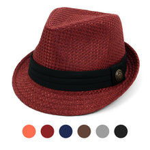 Load image into Gallery viewer, Westend Spring/Summer Textured Pattern Trilby Fedora Hat with Black Band &amp; Button
