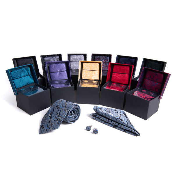 Clericci 12pc Fall/Winter Paisley Tie, Hanky & Cufflink Boxed Set