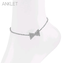 Load image into Gallery viewer, Silver Rhinestone Dainty Bow Tie Anklet – Adjustable Elegant Sparkle Jewelry
