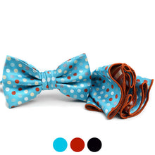 Load image into Gallery viewer, Laurant Bennet Polka Dot Banded Bow Tie &amp; Matching Hanky Pocket Round Set
