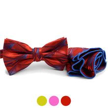 Load image into Gallery viewer, Laurant Bennet Abstract Lines Banded Bow Tie &amp; Matching Hanky Pocket Round Set
