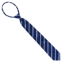 Load image into Gallery viewer, Umo Lorenzo Men's Navy Striped Zipper Pre-Tied Necktie
