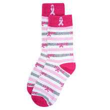 Load image into Gallery viewer, Parquet Women’s Pink &amp; Gray HOPE Striped Breast Cancer Awareness Socks
