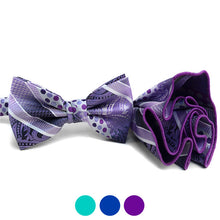Load image into Gallery viewer, Laurant Bennet Bold Geometric Paisley Banded Bow Tie &amp; Round Hanky Set
