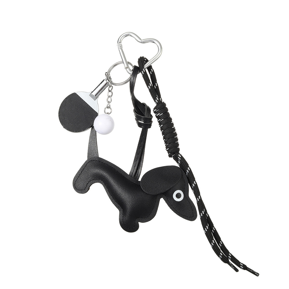Playful Black Dog Bag Charm with Paddle & Heart Clip
