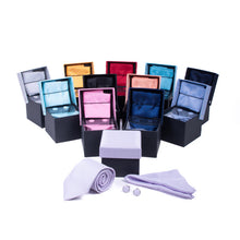 Load image into Gallery viewer, Clericci 12-Piece ASSORTED Spring/Summer Solid Color Tie, Hanky &amp; Cufflink Gift Box Set
