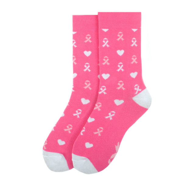 Parquet Women’s Pink & White Hearts Breast Cancer Awareness Crew Socks