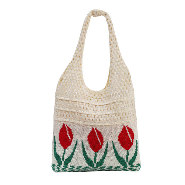 Nollia Ivory Tulip Crochet Knit Bag