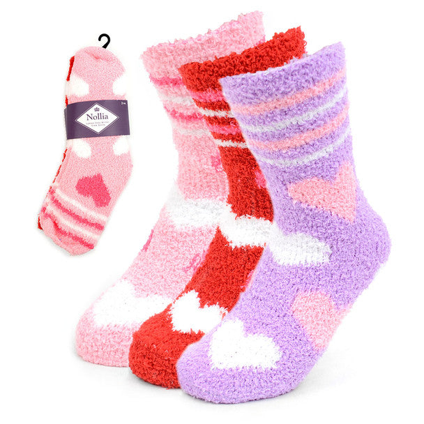 Nollia Women’s Heart Pattern Fuzzy Socks – 3 Pair Assorted Set