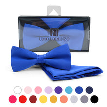 Load image into Gallery viewer, Umo Lorenzo Men's Big &amp; Tall Poly Satin Bow Tie &amp; Hanky Set – 17 Color Options
