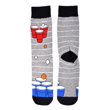 Load image into Gallery viewer, Parquet Men’s Beer Pong Novelty Crew Socks – Gray

