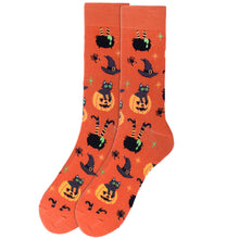 Load image into Gallery viewer, Parquet Men’s Halloween Theme Novelty Socks – Pumpkins, Black Cats &amp; Witches
