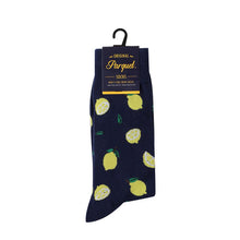 Load image into Gallery viewer, Parquet Men’s Lemon Novelty Crew Socks – Navy
