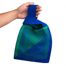 Load image into Gallery viewer, Compact knit tote in bold green and blue colors
