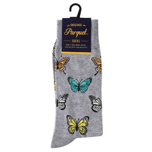 Load image into Gallery viewer, Parquet Men’s Butterfly Novelty Crew Socks – Gray
