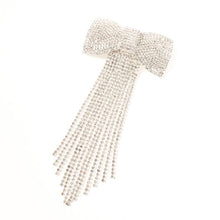 Load image into Gallery viewer, Gold Rhinestone Big Bow Tassel Hair Barrette Clip – Glam Statement Hair Accessory by Nollia
