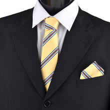 Load image into Gallery viewer, Umo Lorenzo Yellow Striped &amp; Solid Tie with Matching Hanky Gift Box Set – 4pc Formal Accessory Collection
