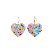 Load image into Gallery viewer, Nollia Confetti Glitter Heart Earrings – Multi-Color &amp; Clear Resin Floral Glitter Hearts
