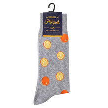 Load image into Gallery viewer, Parquet Men’s Fruity Orange Novelty Crew Socks – Gray
