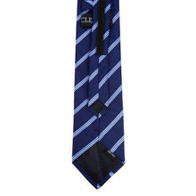 Load image into Gallery viewer, Umo Lorenzo Men's Navy Striped Zipper Pre-Tied Necktie
