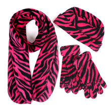 Load image into Gallery viewer, Nollia Women’s Pink Zebra Print Fleece Winter Hat, Scarf &amp; Gloves Set
