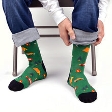 Load image into Gallery viewer, Parquet Men’s Camping Pattern Novelty Crew Socks – Gray or Green
