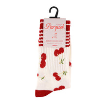 Load image into Gallery viewer, Nollia Women's Varsity-Striped Cherry Novelty Socks
