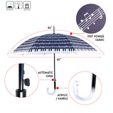 Load image into Gallery viewer, Parquet Music Note Auto Open Umbrella – Piano Print, Acrylic J-Handle, 41" Arc

