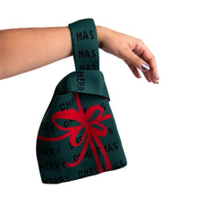 Load image into Gallery viewer, Nollia Green Merry Christmas Bow Mini Knit Tote Bag
