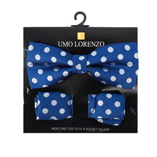 Load image into Gallery viewer, Umo Lorenzo Men's Big &amp; Tall Polka Dot Bow Tie &amp; Hanky Set – 15 Color Options
