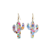 Load image into Gallery viewer, Nollia Confetti Glitter Cactus Earrings – Floral &amp; Swirl Fun Statement Style
