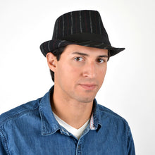 Load image into Gallery viewer, Westend Fall/Winter Black Wool-Type Trilby Fedora Hat with Burgundy &amp; Gray Stripes
