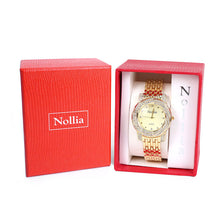 Load image into Gallery viewer, Nollia Gold Tone Ladies Dressy Watch – 35mm Crystal Accent Quartz Bracelet
