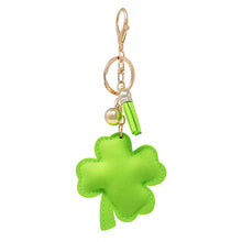 Load image into Gallery viewer, Nollia Bling Crystal Clover Bag Charm – Green Rhinestone Lucky Keychain Accessory
