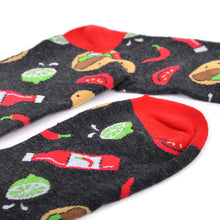 Load image into Gallery viewer, Parquet Men’s Tacos Design Novelty Crew Socks – Black &amp; Red
