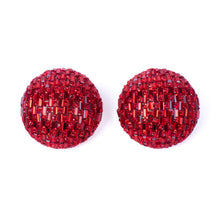 Load image into Gallery viewer, Nollia Round Baguette Stone Earrings – Red, Green &amp; Silver Statement Studs
