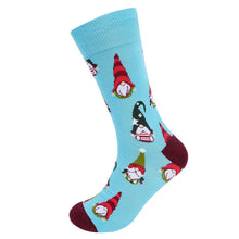 Load image into Gallery viewer, Parquet Men’s Holiday Dwarf Novelty Crew Socks – Light Blue &amp; Burgundy

