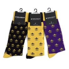 Load image into Gallery viewer, Feraricci Men’s Fleur-de-lis Novelty Crew Socks

