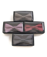 Load image into Gallery viewer, Silk Micro Dot Grid Banded Bow Tie – Printed Twill, Boxed
