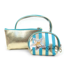 Load image into Gallery viewer, Nollia Stripe Metallic Heart 3-Piece Cosmetic Bag Set
