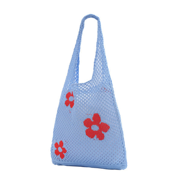 Nollia Blue Floral Crochet Knit Bag