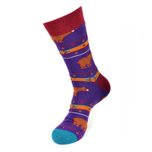 Load image into Gallery viewer, Parquet Men’s Brown Bear Fun Novelty Crew Socks – Purple or Light Blue
