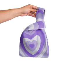 Load image into Gallery viewer, Purple love heart pattern tote by Nollia in soft knit texture
