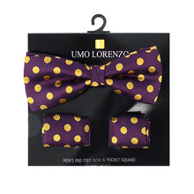 Load image into Gallery viewer, Umo Lorenzo Men's Big &amp; Tall Polka Dot Bow Tie &amp; Hanky Set – 15 Color Options
