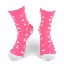Load image into Gallery viewer, Parquet Women’s Pink &amp; White Hearts Breast Cancer Awareness Crew Socks
