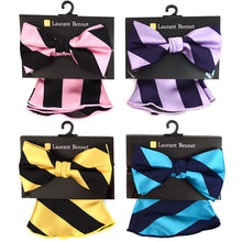 Load image into Gallery viewer, Laurant Bennet Two-Tone Diagonal Bow Tie &amp; Matching Hanky Set
