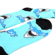 Load image into Gallery viewer, Parquet Men’s Shark Swimming Pattern Novelty Crew Socks – Blue
