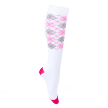 Load image into Gallery viewer, Parquet Ladies Knee High Breast Cancer Awareness Argyle Socks
