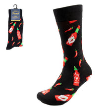Load image into Gallery viewer, Parquet Men’s Hot Sauce &amp; Chili Pepper Novelty Crew Socks – Black
